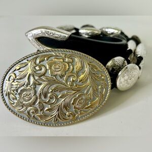 Nadin Women Western Leather Braided Heavy Belt 30” Silver Links 3156 Made in USA